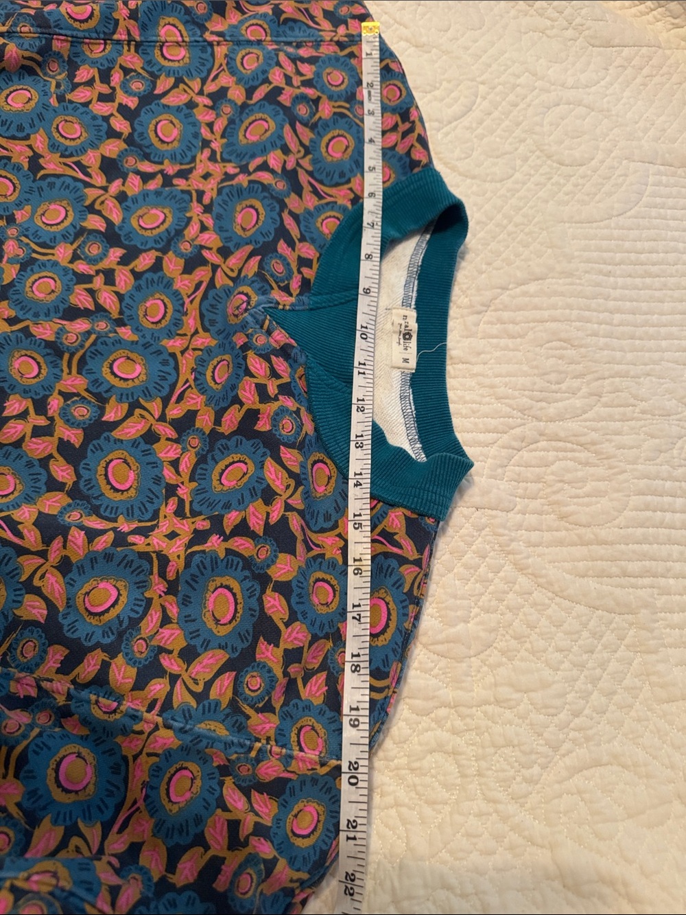 NATURAL LIFE Teal Floral Pattern Crewneck Sweatshirt - Picture 12 of 13